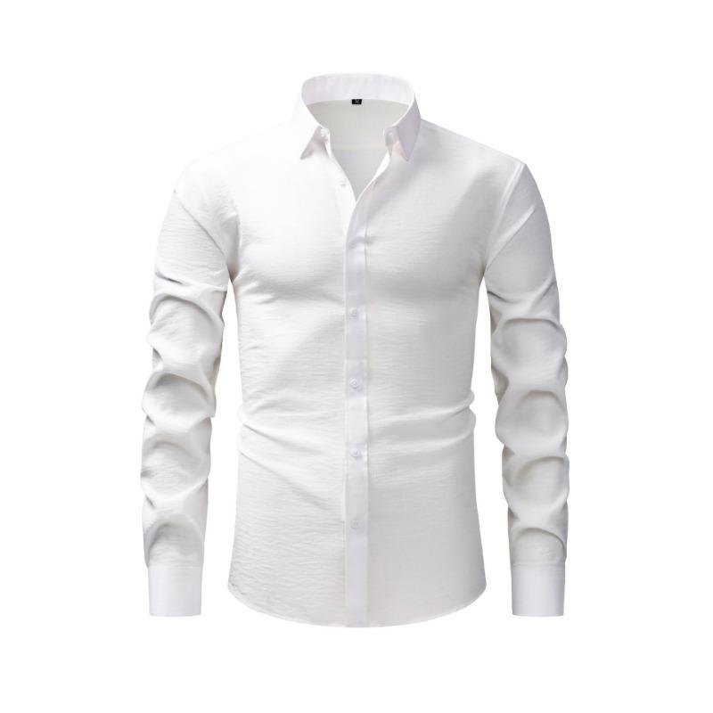 

Mens Solid Color Textured Fabric Long Sleeve Button Down Shirt S белый
