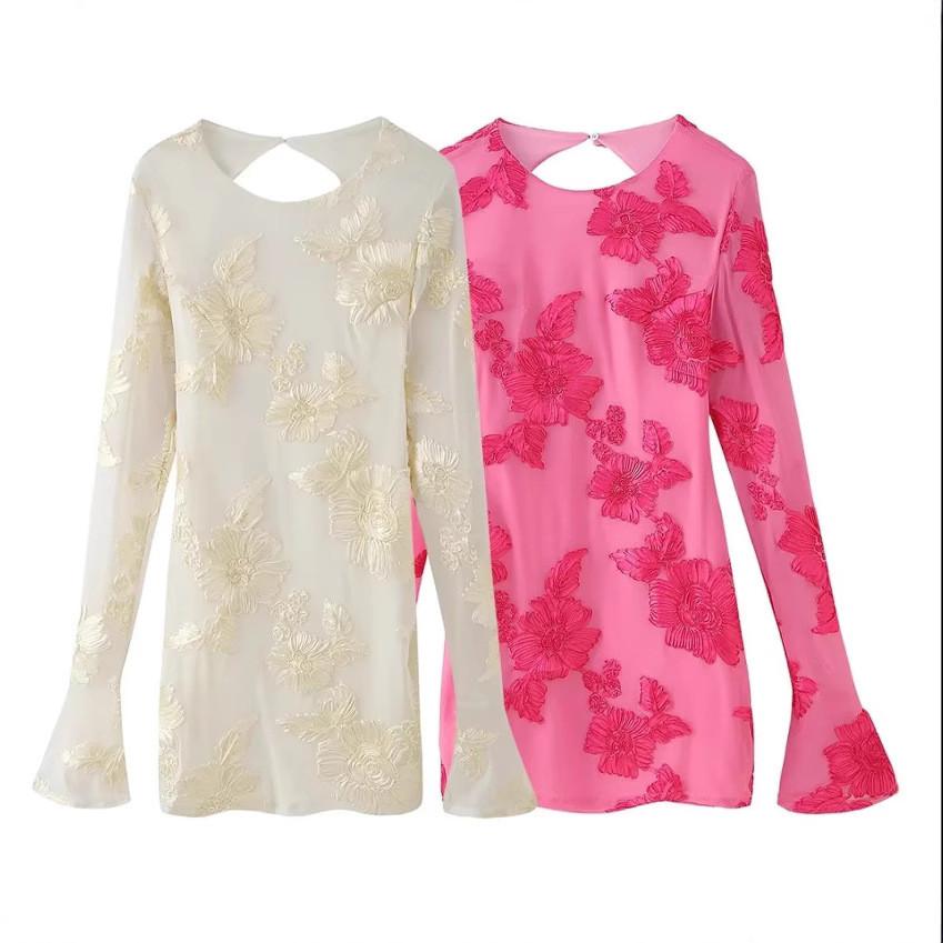 Elegante Vestido de Fiesta de Poliéster Con Flores Repujadas Fluidas Para Mujer