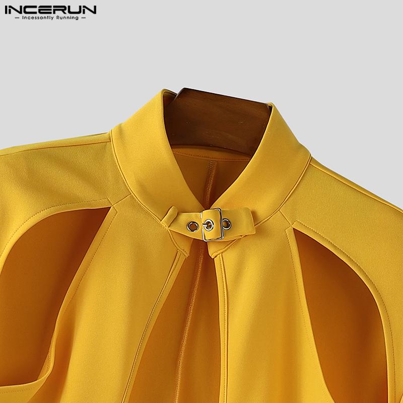 INCERUN Men Long Sleeve Hollow Out Cutout Party Thin Blazer Coats