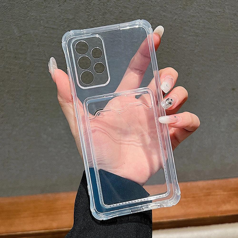 

Мягкий силиконовый TPU четырехугольный анти-падающий прозрачный защитный чехол для телефона с отделением для карт подходит для iPhone Samsung Xiaomi Redmi OPPO Realme Vivo OPPO A74 прозрачный