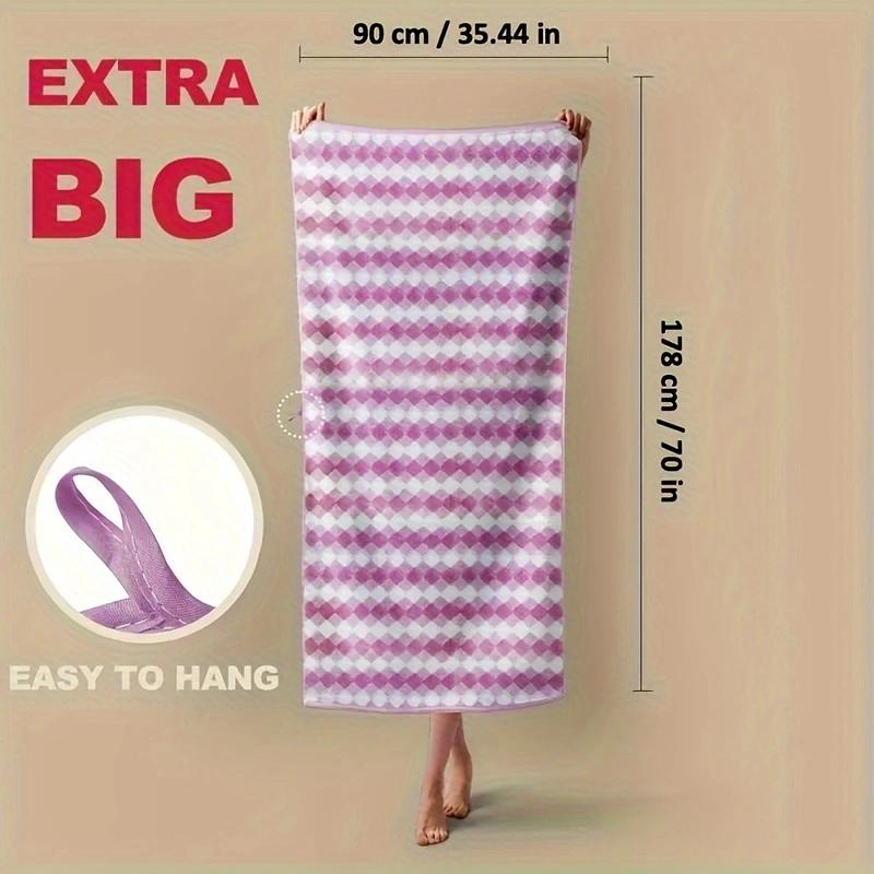 1 Pcs Big-Size Diamond Pattern Coral Fleece Bath Towel - Soft, Fast-Drying & Shower Use