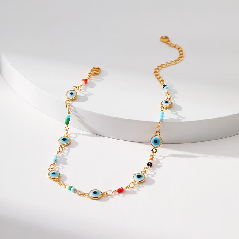 Vintage Evil Eye Copper 18k Gold Plated Women Foot Anklet Jewelry