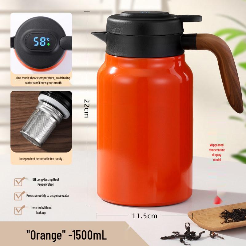 Portable Large Capacity Stainless Steel Tea Stewing Pot with Wooden Handle and Water Separator