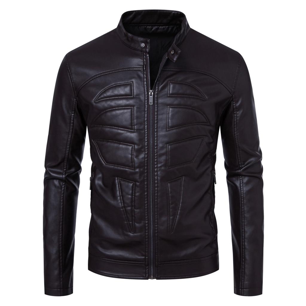 New European size spring and autumn stand-up collar casual men's leather jacket business leather jacket locomotive jacket