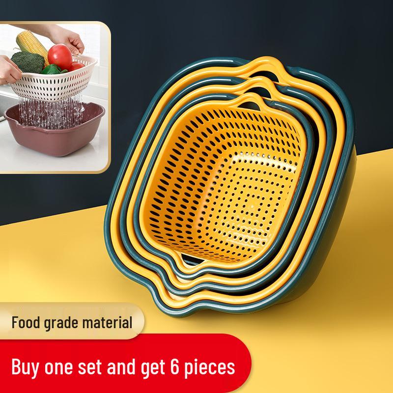Multifunctional Double-Layer Basin & Drain Basket Set for Fruits and Vegetables