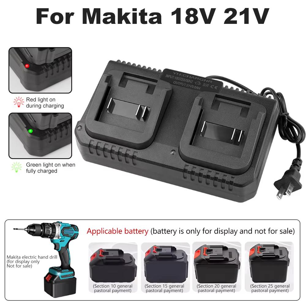 18V 21V 2A/3A Lithium-Batterieladegerät für Makita Bohrmaschine Poliermaschine Rasenmäher Autowaschmaschine Batterieadapter