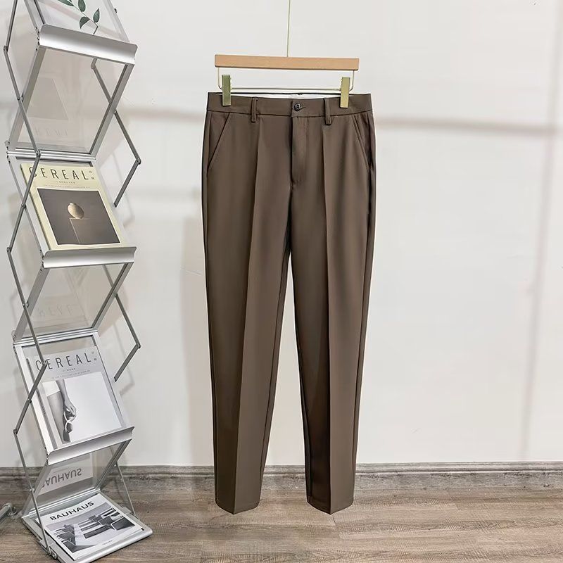 Spring and Autumn Korean Edition British Business Casual High Waist Button Straight Fit Solid Color Nine Split Suit Pants