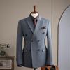 Men's Double-Breasted Striped Suit Set for Weddings & Business – Slim Fit Tuxedo & Formal Wear