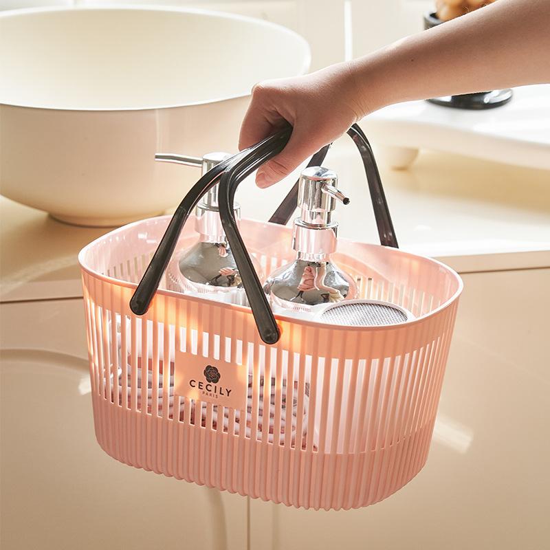 Plastic Organizer Basket with Handles Drainage Toiletry Bin Stackable Storage Basket for Storing Bathroom Body Wash