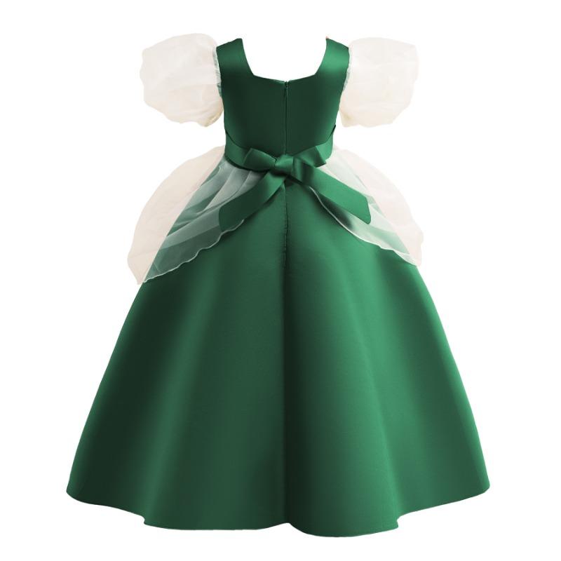 Vintage Royal Puff Sleeve Big Kids Girls Princess Long Formal Dress Gown