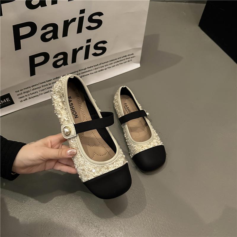 

Женские туфли-лодочки, маленькие ароматные туфли на плоской подошве, новые весенне-осенние туфли Мэри Джейн, ретро, женские туфли, нежные туфли для позднего вечера 43 бежевый