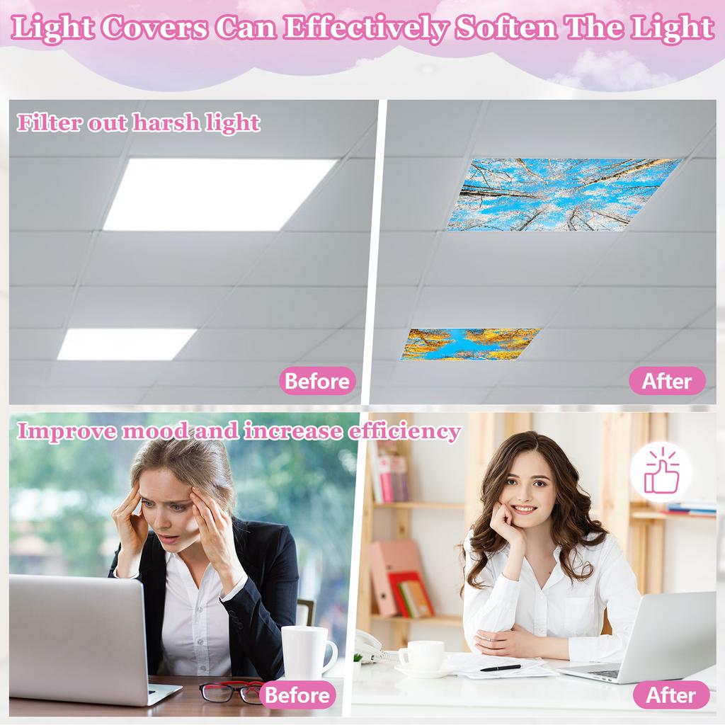 4 Pcs Fluorescent Light Covers For Ceiling Lights 2 X 2 Feet Magnetic Spring Summer Autumn Winter Reducing Harsh Glare Shade Pan