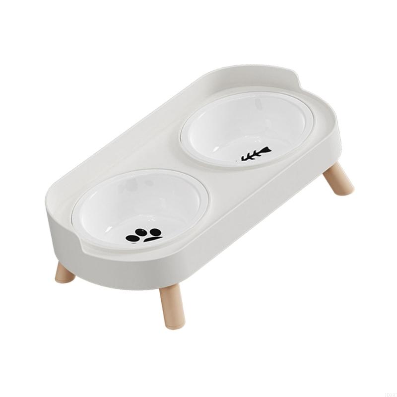 Ceramiczna Podwójna Miska Karmnik dla Kotów Psa Podwyższone Naczynia Dla Zwierzęcia Odporne na Ciepło HX6C