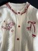 French Embroidered Bow Heart Button Knit Cardigan - Trendy Soft Fluffy Women's Coat for Spring & Autumn.