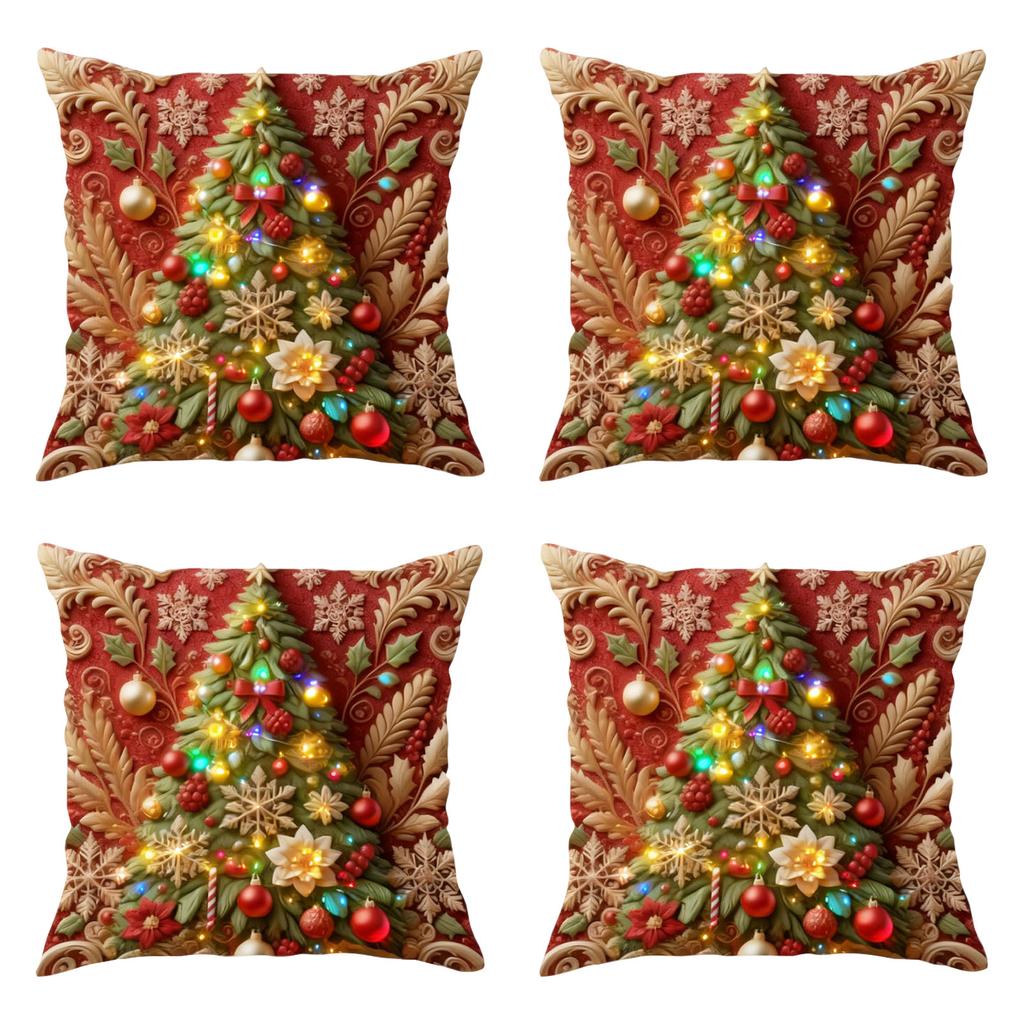 Świąteczna poszewka na poduszkę, Świąteczna dekoracja domu, Pokrowiec na poduszkę, Zestaw 4 sztuk