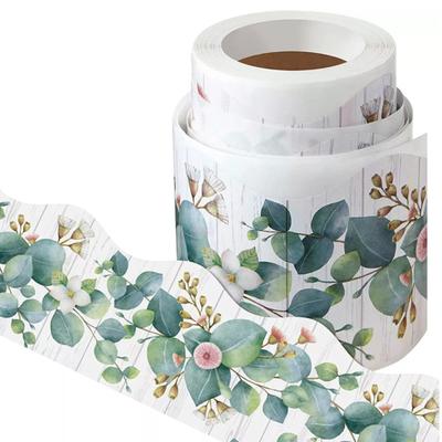 1 Roll 5 Meters Wall Sticker Waterproof Wave Edge Durable Eucalyptus Leaf Flower Blackboard Bulletin Board Stickers for Bulletin Boards