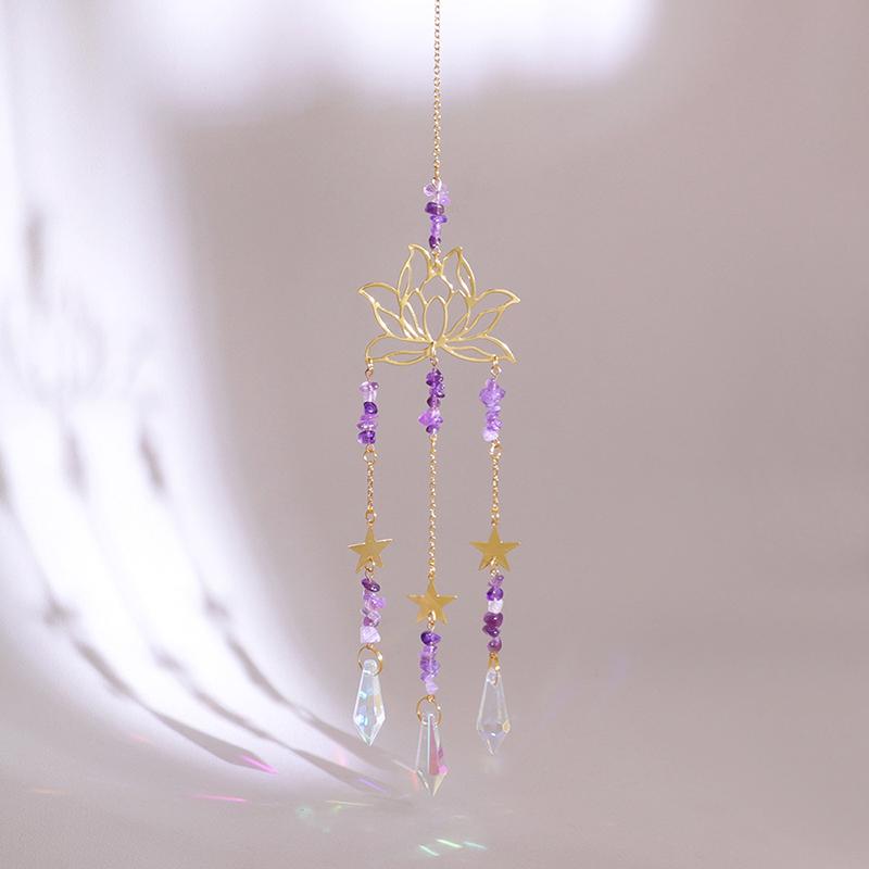 1Piece Natural Crushed Stone Amethyst Lotus Flower Pendant Rainbow Maker Window Decoration Pendant Suncatcher Gardening Crafts