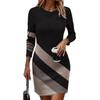 Women's Loose Comfortable Casual Fashionable Contrasting Color Round Neck Long Sleeved Sweatshirt Dress