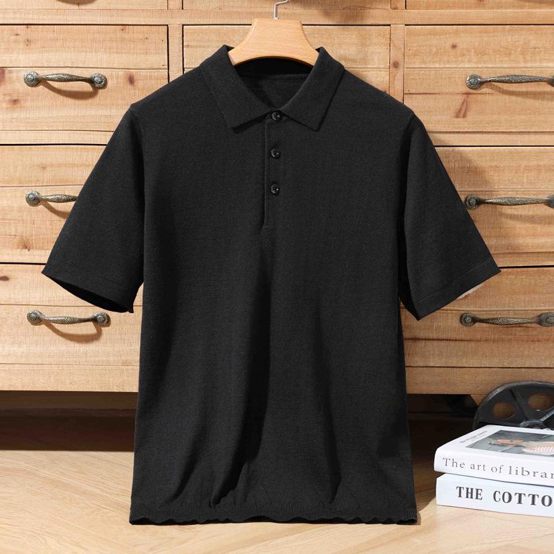 Men's Casual Polo Collar Knitwear: Spring/Summer Solid Color Short Sleeve Pullover