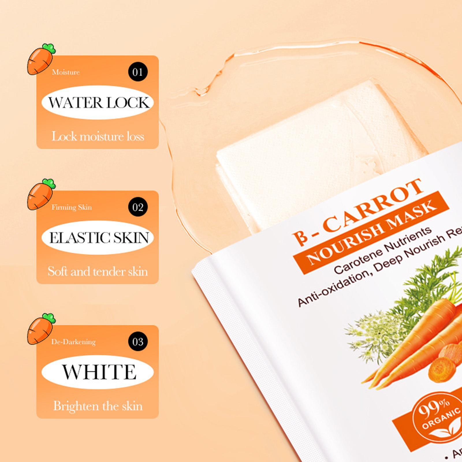 

10 Pcs B-Carrot Facial Mask for Women – Moisturizing & Tightening Sheet, Hydration Boost, All Skin Types One Size