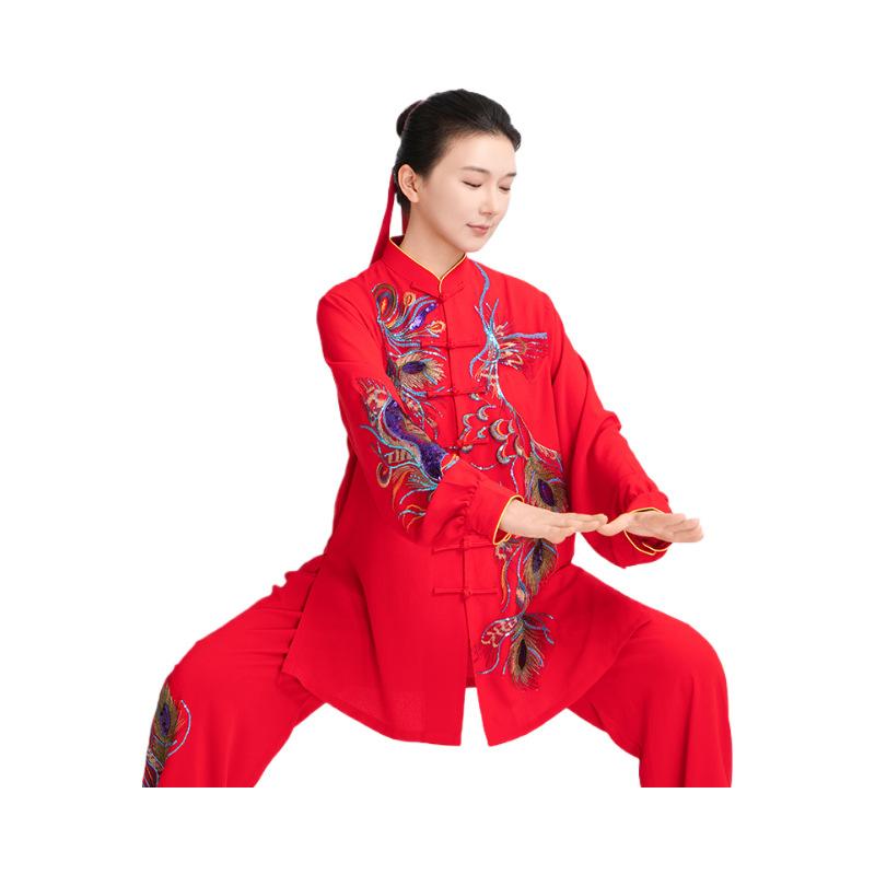 Chinese Kung Fu Tai Chi Training Exercise Suit Martial Arts Taijiquan Wushu Uniform Flower Embroidery Sequin Tops+pants Set