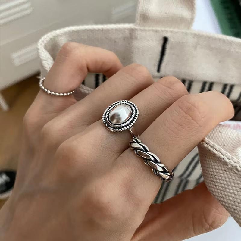 Prsteny ze sterlingového stříbra 925 Doplňky pro páry INS Móda Vintage Twist Design Kulatý Tvar Geometrické Thajské stříbrné šperky