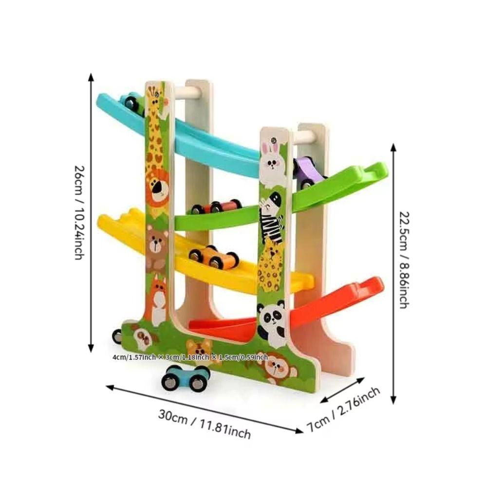 Four-layer Inertia Car Toys Traffic Theme Gravity Race Track Toy Wooden Gliders Track Boys Girls