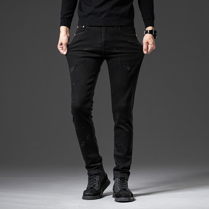 Korean Jeans Men Spring and Summer Stretch Slim Feet Straight Pants