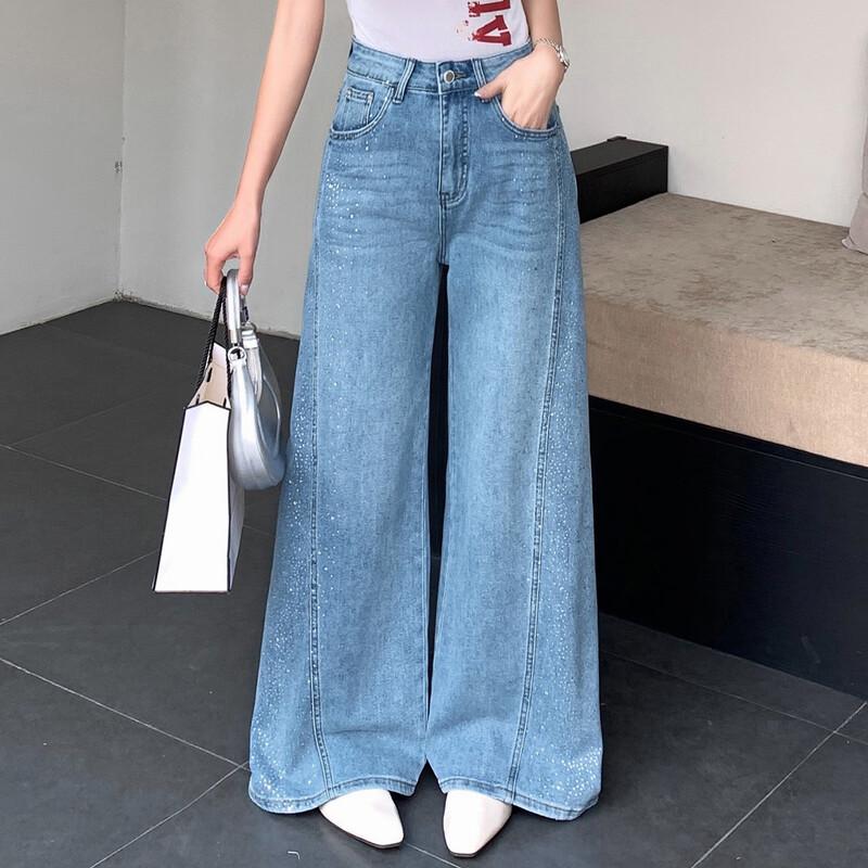Bailuyu Sweet Chic Shimmer High-Waist Wide-Leg Denim Jeans XL
