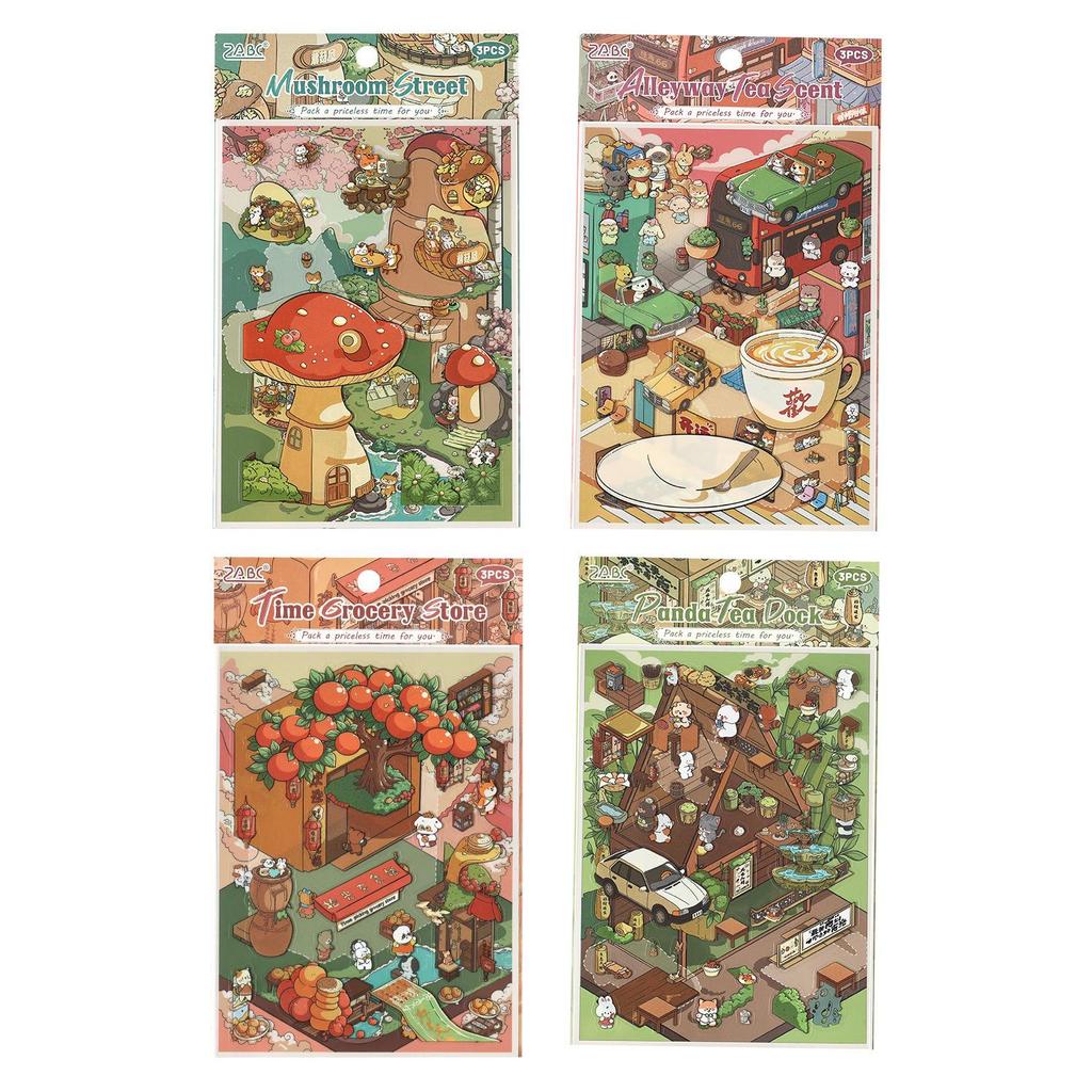 Kusang ZABC Time Memoir Series: 3D Chinese Style Diary Stickers - 4 Fun Designs