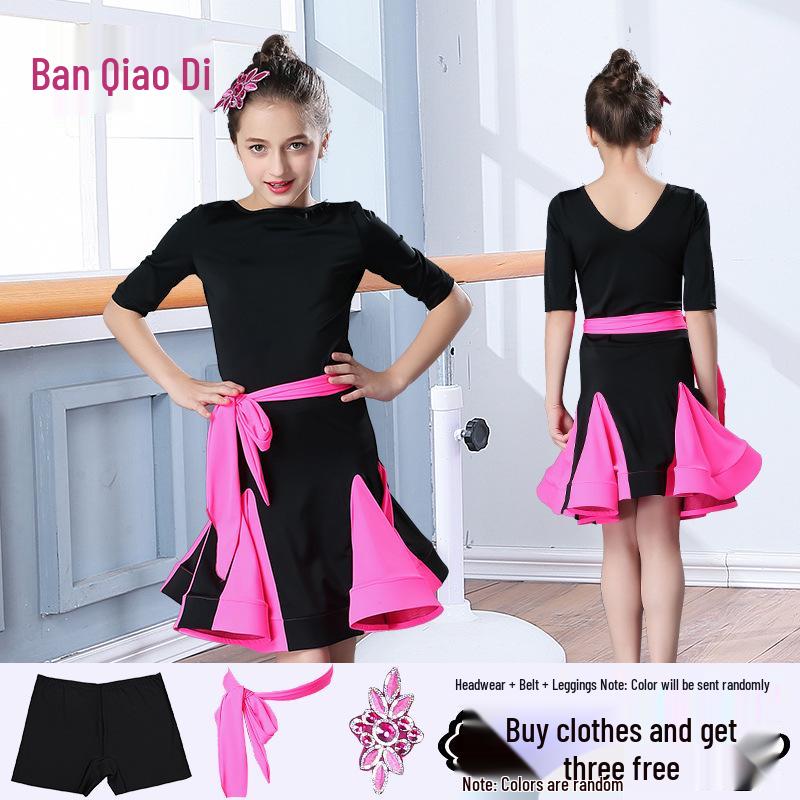 Girls' Short-Sleeve Latin Dance Skirt – Spring/Summer Competition and Practice Costume