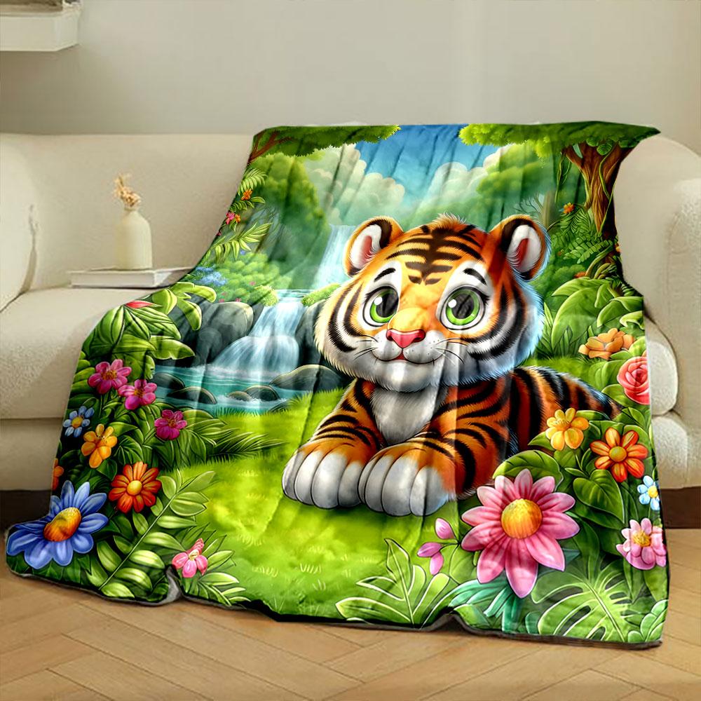 Cute Tiger in a Colorful Jungle print blanket soft and cozy perfect for the living room bed sofa or a nap,gift