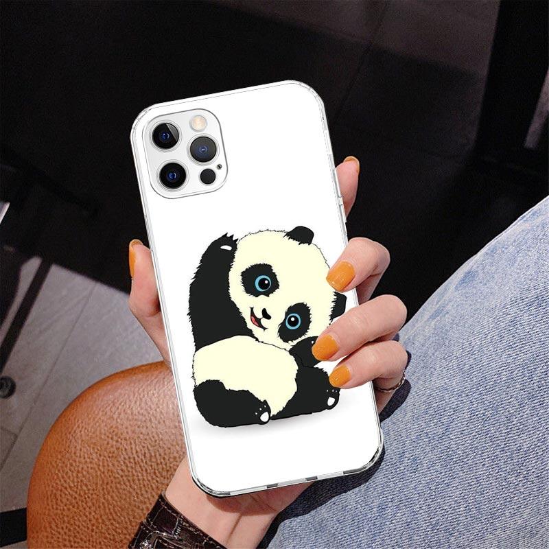 Cartoon Cute Panda Bear Phone Case For iPhone 17 Air 16 Pro Max 16E 15 + 14 Plus 11 12 13 Mini 7 8 SE Gift Print Cover Fundas 17
