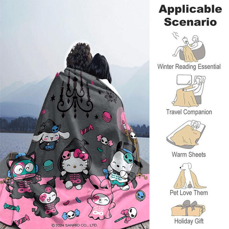 1pc Hello Kitty & Friends Halloween Adventure Blanket, Perfect for Home Decor, Gift Idea, Seasonal Use, Living Room, Travel, Camping, Car Blankets, Be