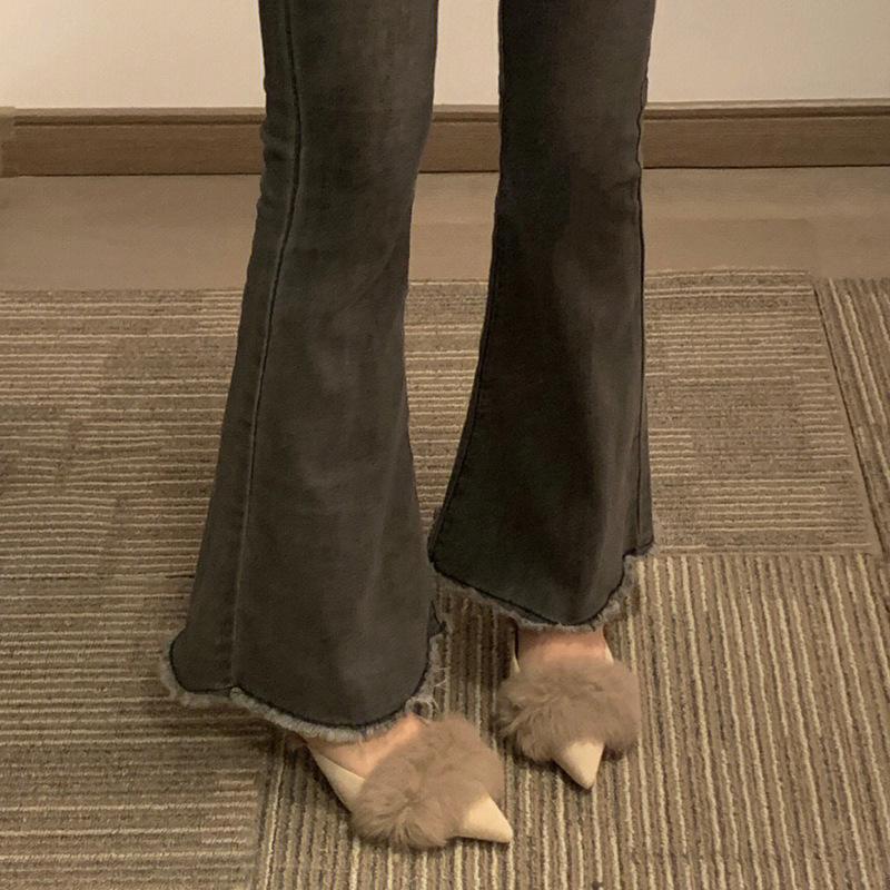 

Осень и зима 2024 года, новые теплые туфли-полушапки на шпильках с острыми волосами, женские туфли-лодочки с сумкой и замком 39