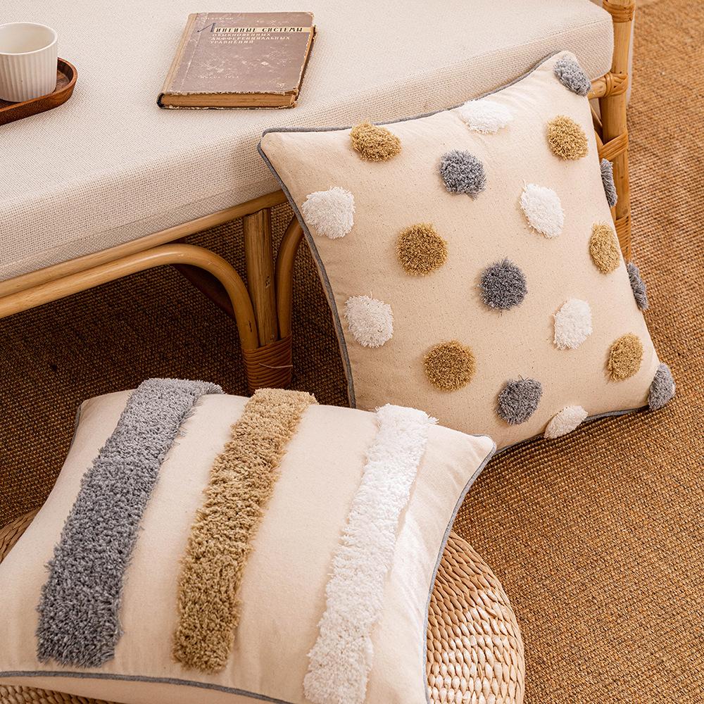 B&B Ins Wind Tufted Pillow Case Nordic Geometric Living Room Sofa Cushion Waist Pillow Rainbow Tassel Bedroom Pillow