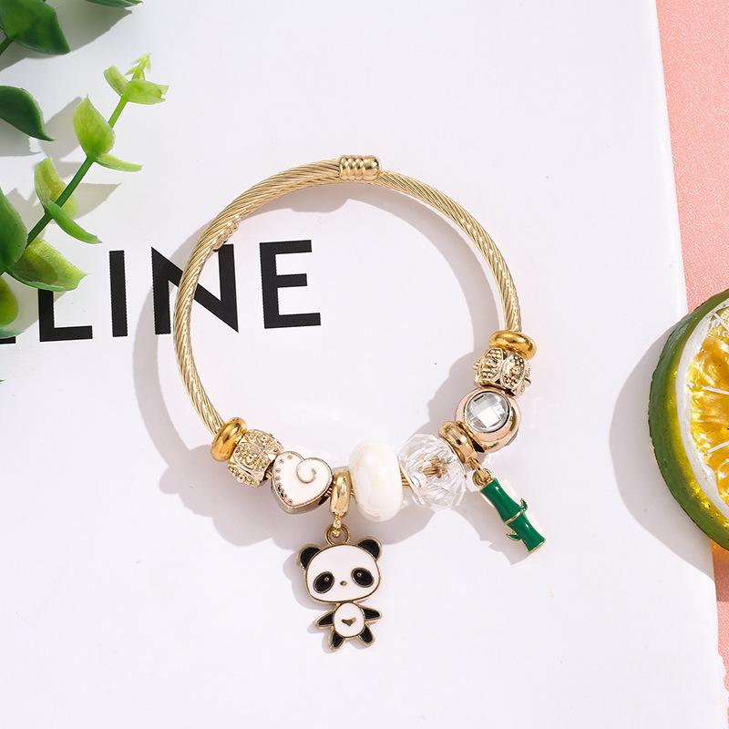 

Cute Panda Pendant Bracelet Stainless Steel Elegant Charm Bangle Fashion Gift For Women Best Friend
