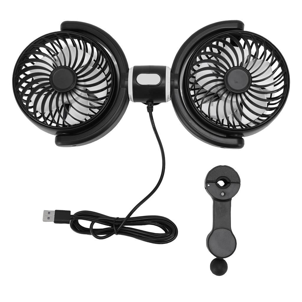 Duální ventilátor do auta otočný o 360 stupňů 3 rychlosti napájený přes USB ventilátor do auta na zadní sedadlo pro dodávku nákladní auto SUV RV DC 5V