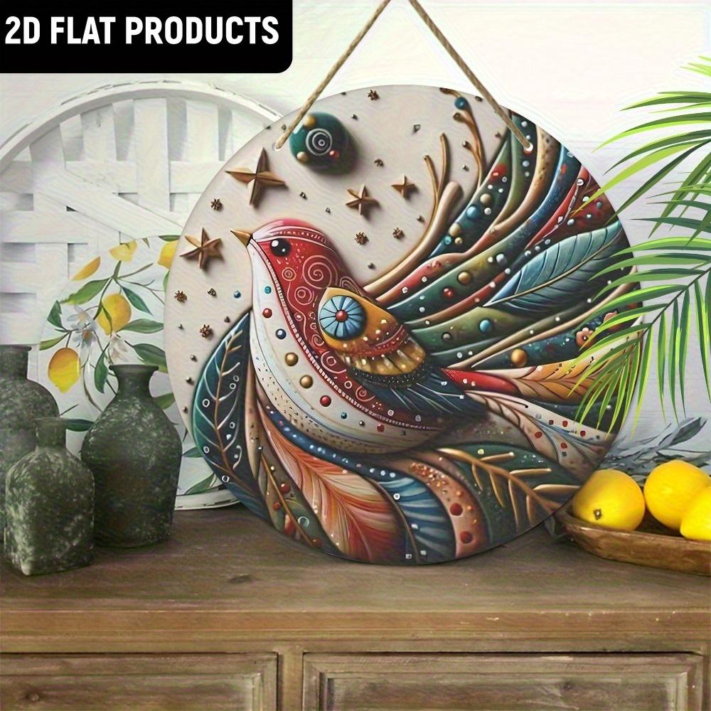 Bohemian buntes Vogel-Holzschild, Charmantes rundes Schild für die Haustür, Wanddekoration - Ideale Boho-Wohnkultur & Künstlerisches Geschenk