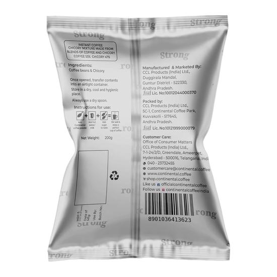 Continental Strong Instant Coffee Powder | 5 * 200g Pouch (1 Kg) | Instant Coffee with Bold Flavor | Rich Aroma | Perfect for Espresso, Cappuccino