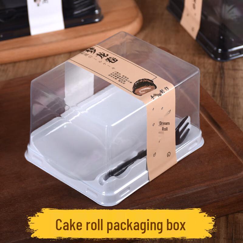 Transparente Verpackungsbox für Biskuitrolle mit Gabel