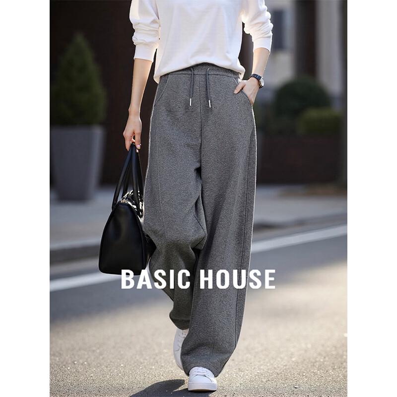 Basic House Women s Gray High-Waist Wide-Leg Sweatpants L