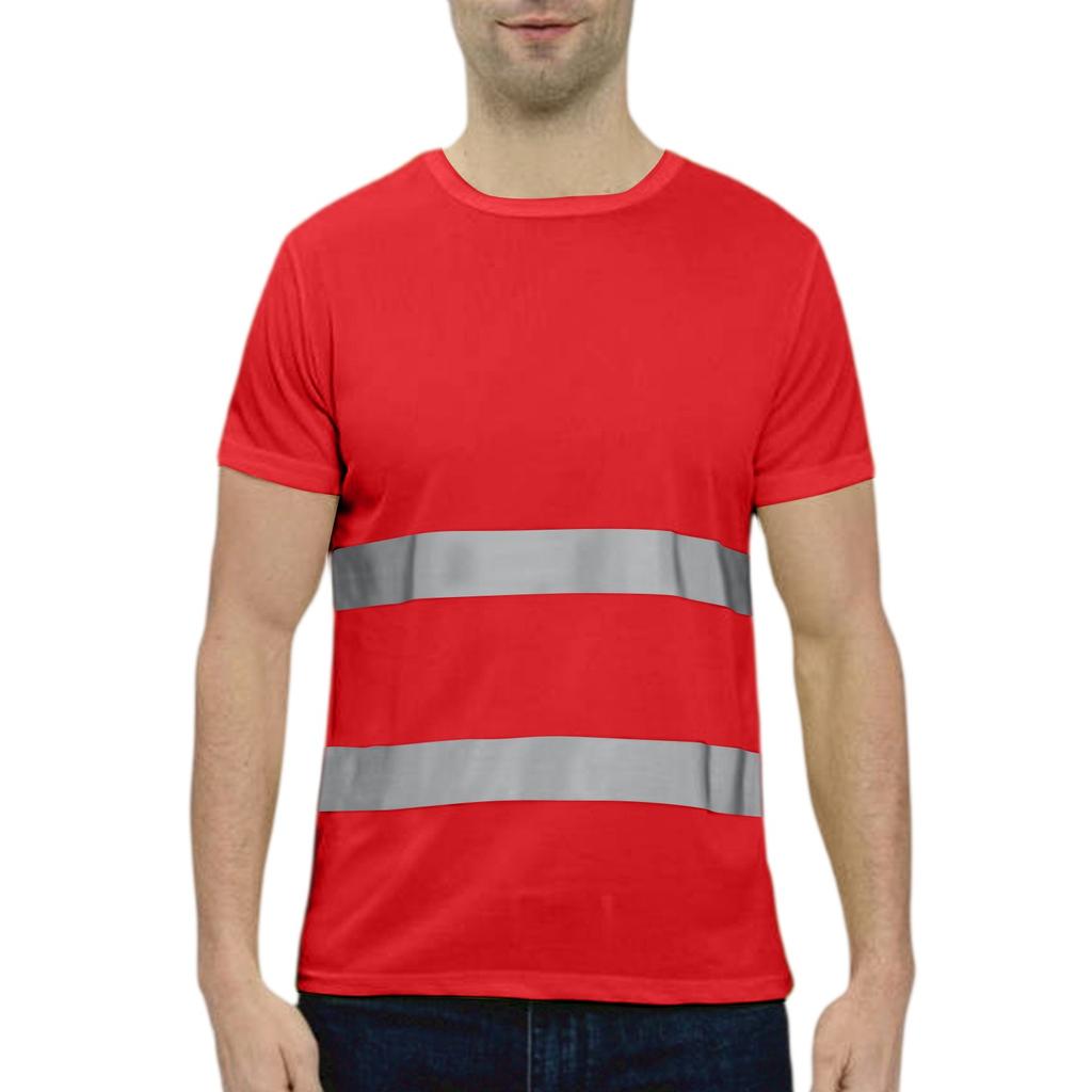 Men's Round-neck Quick-drying Reflective Outdoor Construction Environmental Sanitation Safety Building Labor Reflective Work Clothes Short-sleeved To