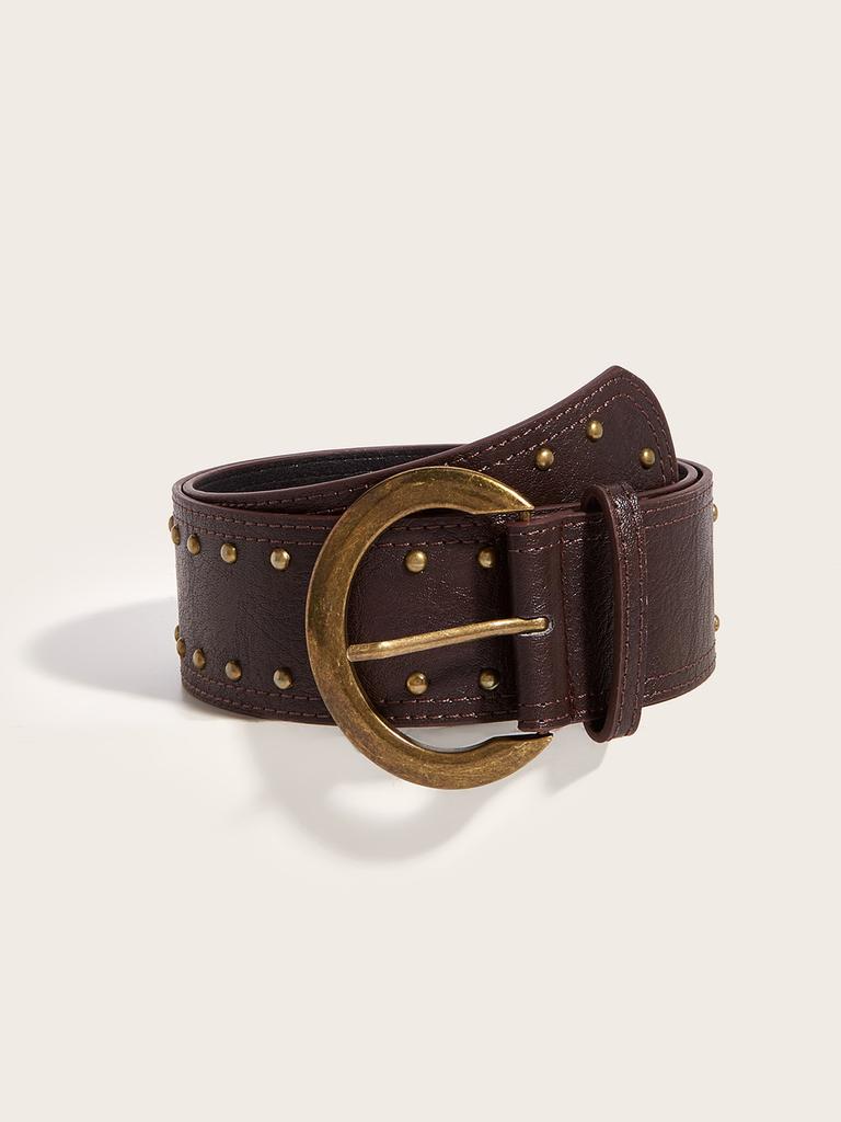 Rivet Leather Punkinspired Belt With Double Row Stitching Urban Style Outfits