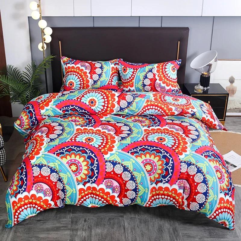 3pcs Boho Bedding Set Striped Geometric Duvet Cover and Pillowcases in Brown Ethnic and Traditional Style Soft Cozy Quilt Covers