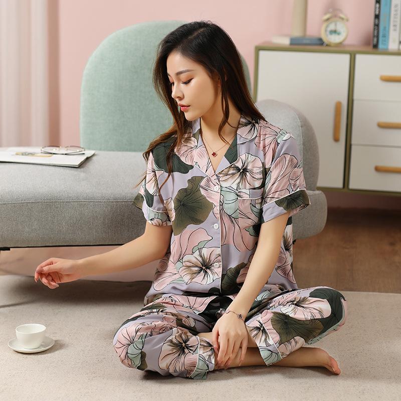 Cotton and silk pajamas women's spring and summer short-sleeved large-size suit spring and autumn thin cartoon printed loungewear
