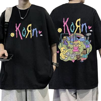 Korn Cartoon zespół rockowy Album muzyczny T Shirt męski Vintage Metal Gothic obszerna koszulka Streetwear letnie t-shirty z krótkim rękawem