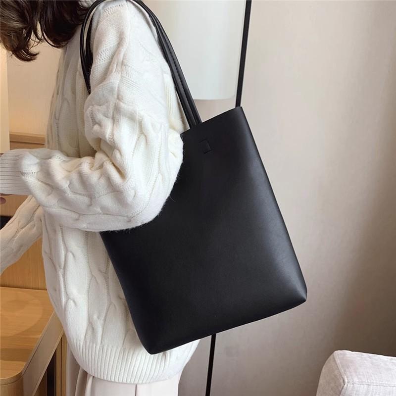 Korean Simple Solid Color Shoulder Bag Large Capacity Commuter Tote Bags Ladies PU Leather Handbags For Women Gifts