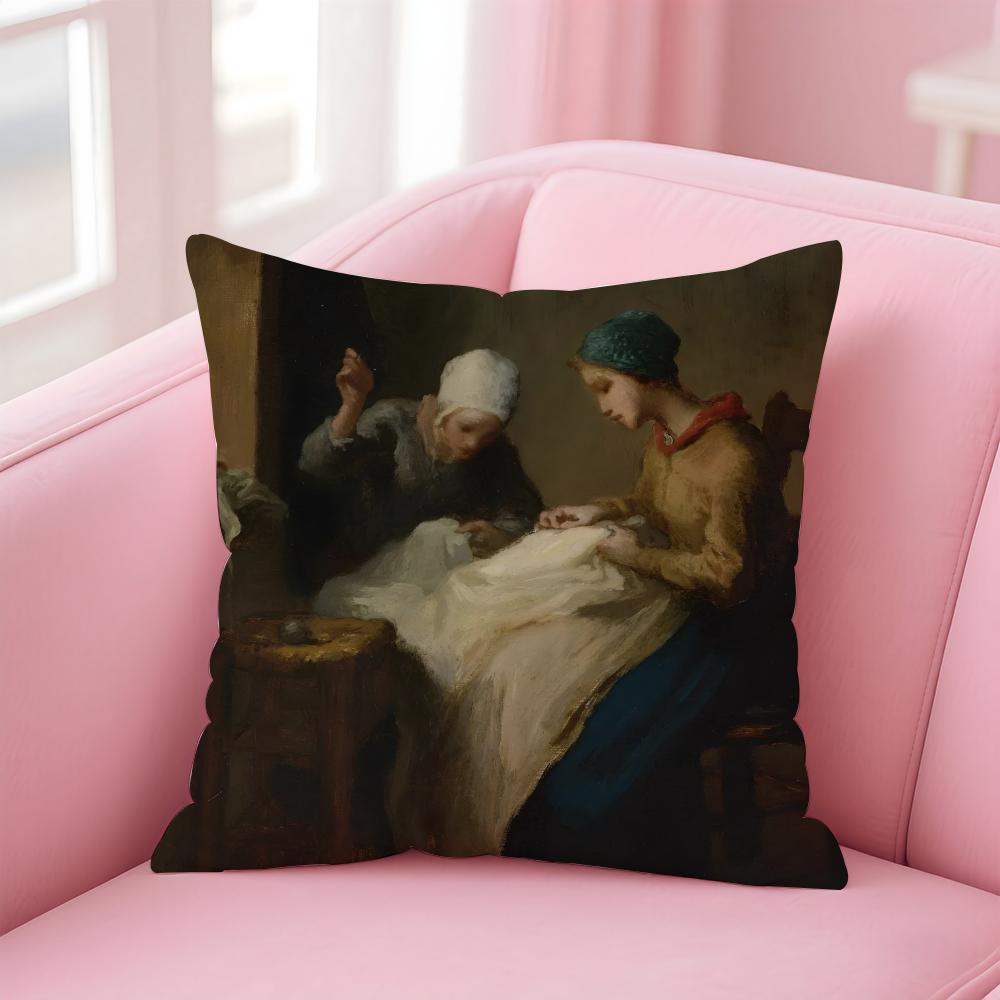 JJeanFrancois Millet ART Cushion Cover Pillow Case Ultra Soft Skin Friendly Fabric Cloud Like Comfort Concealed Zipper