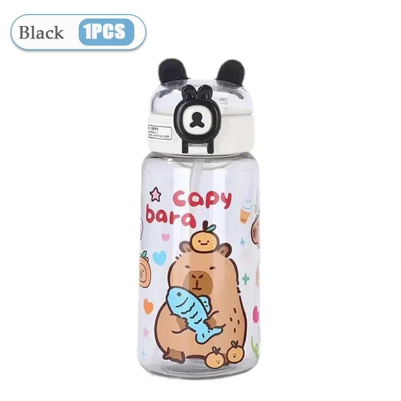 1-10PCS Capybara Cartoon 550ml Portable Large-capacity Water Bottle Sports Straw Cups Student Plastic Water Cups Water Bottle